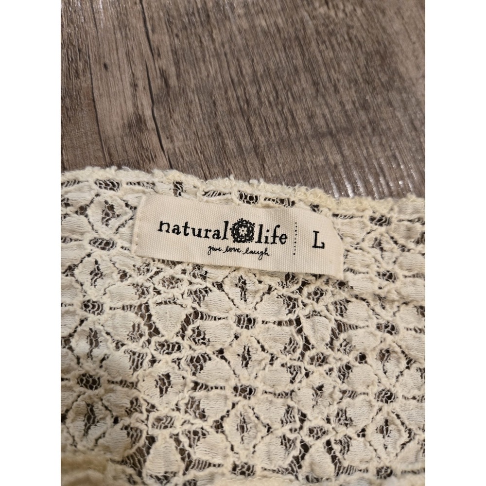 Natural Life Top Womens Cream Floral Crochet Lace Sheer Long Sleeve Boho Large - Picture 2 of 3